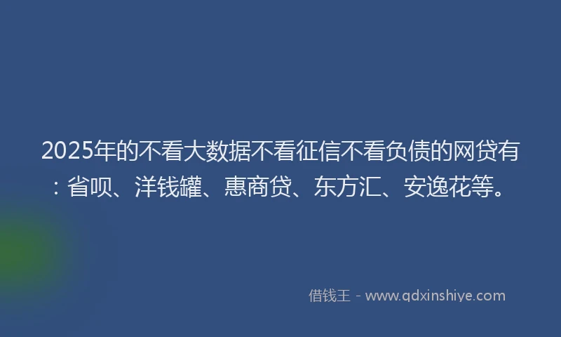 2025年的不看大数据不看征信不看负债的网贷有：省呗、洋钱罐、惠商贷、东方汇、安逸花等。