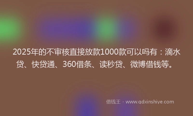 2025年的不审核直接放款1000款可以吗有：滴水贷、快贷通、360借条、读秒贷、微博借钱等。