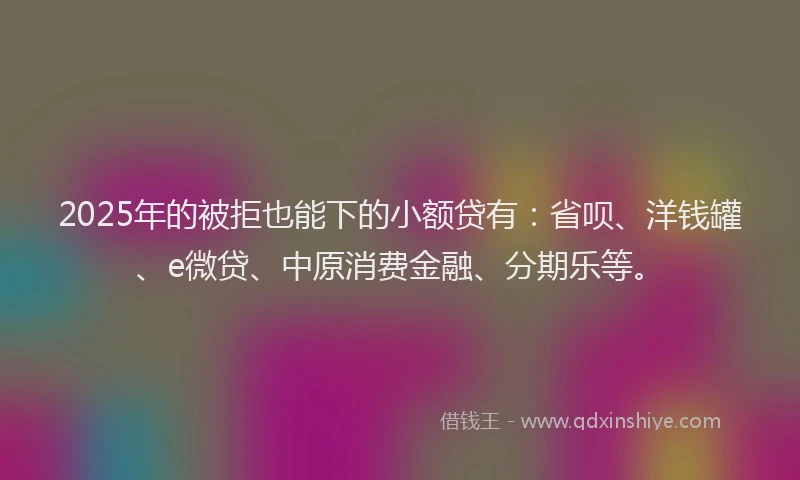 2025年的被拒也能下的小额贷有：省呗、洋钱罐、e微贷、中原消费金融、分期乐等。