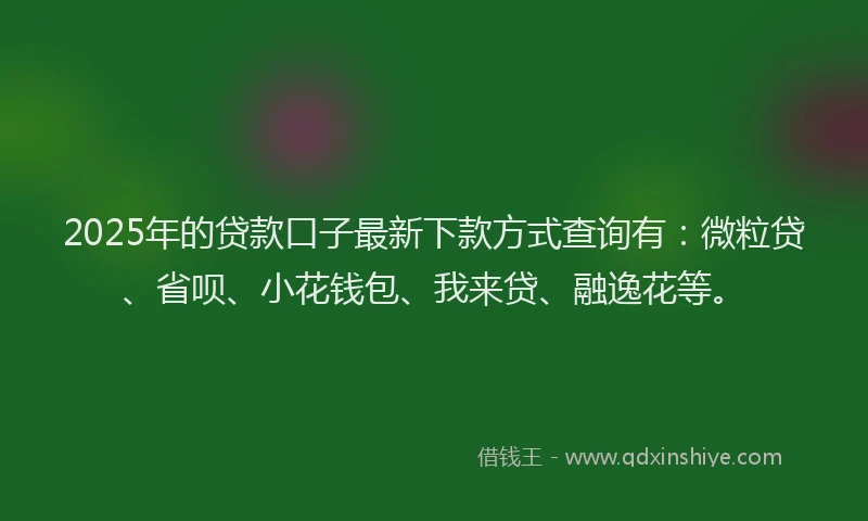 2025年的贷款口子最新下款方式查询有：微粒贷、省呗、小花钱包、我来贷、融逸花等。