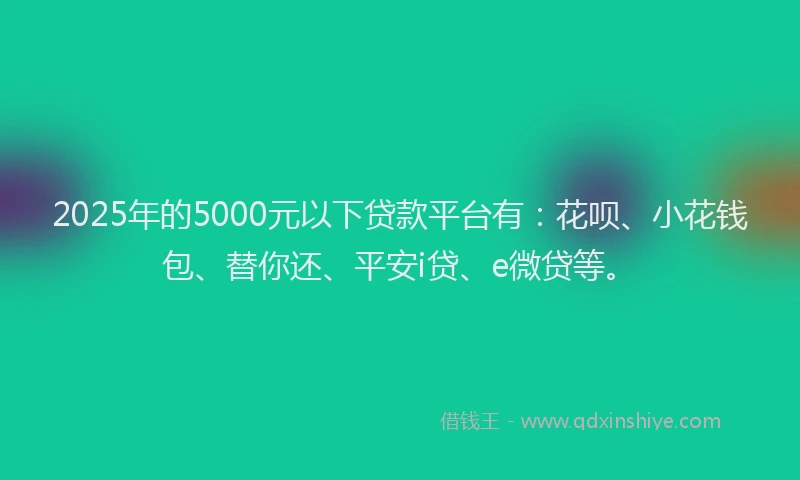 2025年的5000元以下贷款平台有：花呗、小花钱包、替你还、平安i贷、e微贷等。