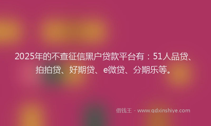 2025年的不查征信黑户贷款平台有：51人品贷、拍拍贷、好期贷、e微贷、分期乐等。