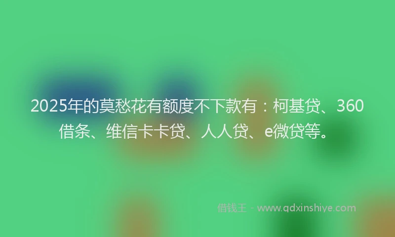 2025年的莫愁花有额度不下款有：柯基贷、360借条、维信卡卡贷、人人贷、e微贷等。