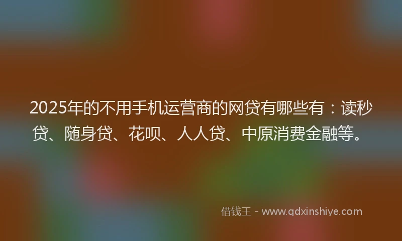 2025年的不用手机运营商的网贷有哪些有：读秒贷、随身贷、花呗、人人贷、中原消费金融等。