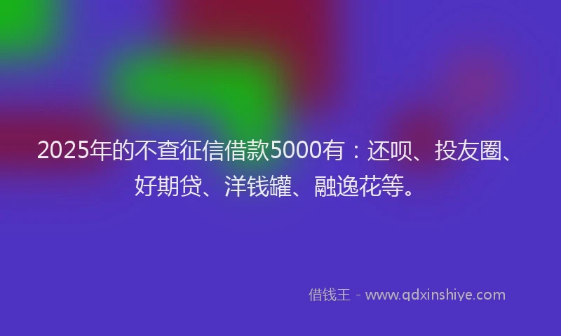 2025年的不查征信借款5000有：还呗、投友圈、好期贷、洋钱罐、融逸花等。