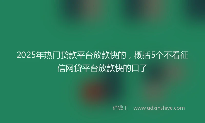 2025年热门贷款平台放款快的，概括5个不看征信网贷平台放款快的口子