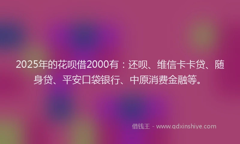 2025年的花呗借2000有：还呗、维信卡卡贷、随身贷、平安口袋银行、中原消费金融等。