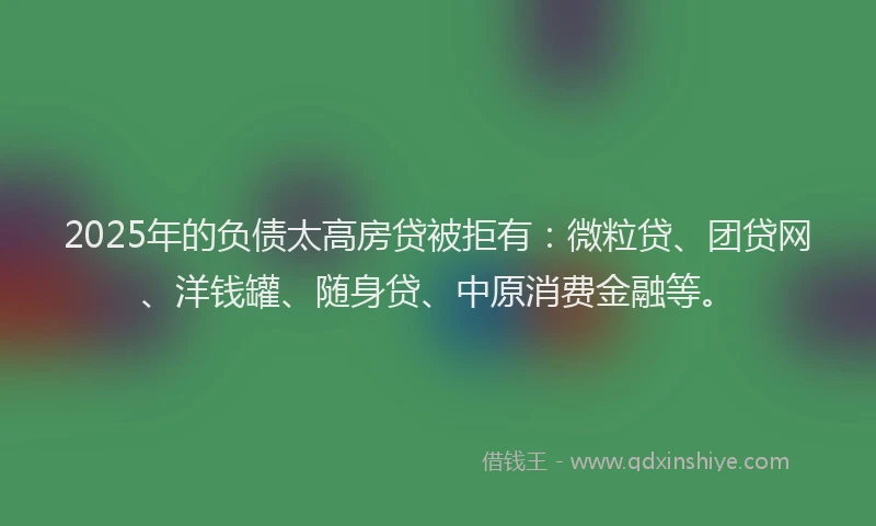 2025年的负债太高房贷被拒有：微粒贷、团贷网、洋钱罐、随身贷、中原消费金融等。