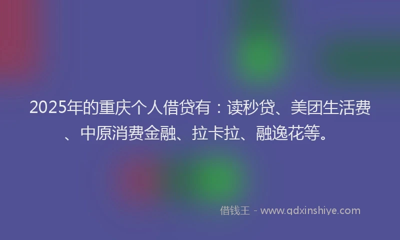 2025年的重庆个人借贷有：读秒贷、美团生活费、中原消费金融、拉卡拉、融逸花等。
