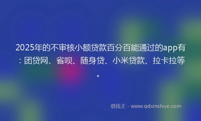 2025年的不审核小额贷款百分百能通过的app有：团贷网、省呗、随身贷、小米贷款、拉卡拉等。