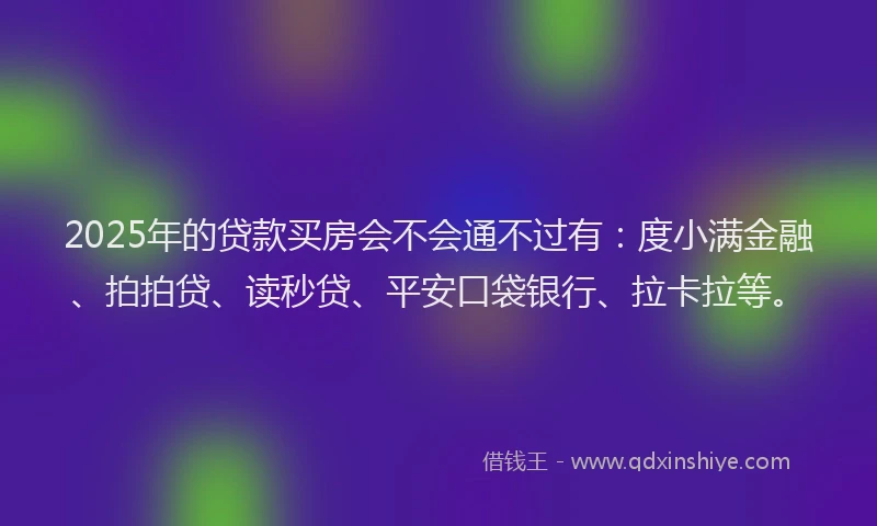 2025年的贷款买房会不会通不过有：度小满金融、拍拍贷、读秒贷、平安口袋银行、拉卡拉等。
