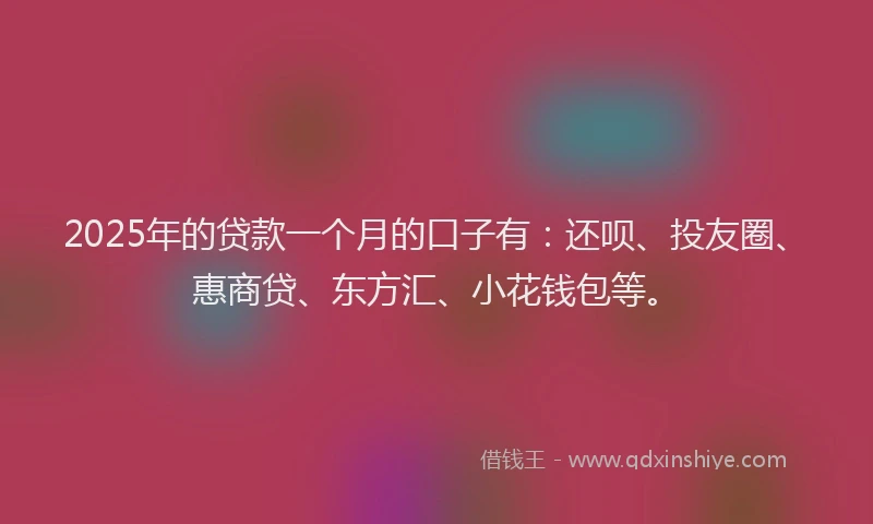 2025年的贷款一个月的口子有：还呗、投友圈、惠商贷、东方汇、小花钱包等。