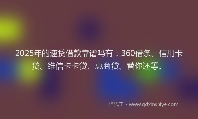 2025年的速贷借款靠谱吗有：360借条、信用卡贷、维信卡卡贷、惠商贷、替你还等。