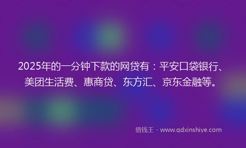 2025年的一分钟下款的网贷有：平安口袋银行、美团生活费、惠商贷、东方汇、京东金融等。