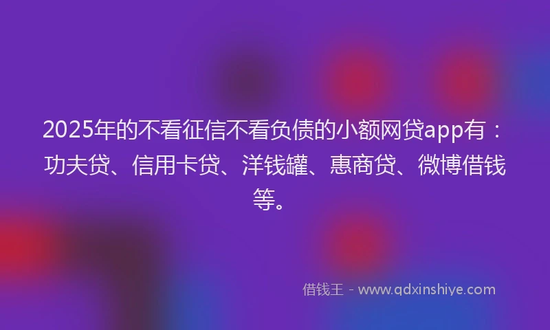 2025年的不看征信不看负债的小额网贷app有：功夫贷、信用卡贷、洋钱罐、惠商贷、微博借钱等。