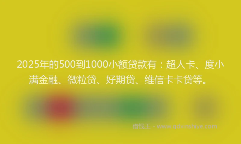 2025年的500到1000小额贷款有：超人卡、度小满金融、微粒贷、好期贷、维信卡卡贷等。