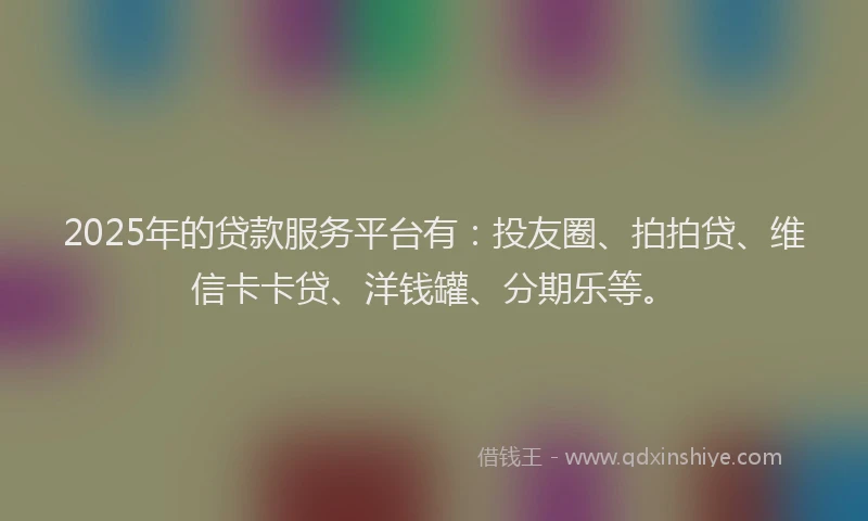 2025年的贷款服务平台有：投友圈、拍拍贷、维信卡卡贷、洋钱罐、分期乐等。