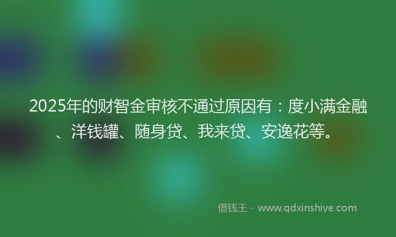 2025年的财智金审核不通过原因有：度小满金融、洋钱罐、随身贷、我来贷、安逸花等。