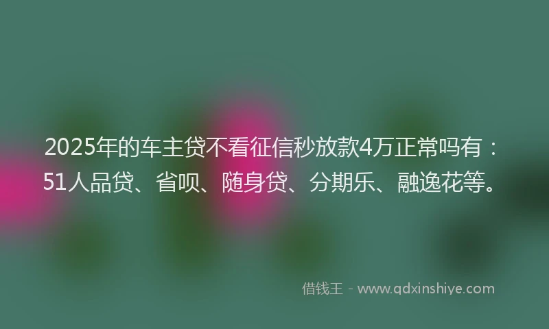 2025年的车主贷不看征信秒放款4万正常吗有:51人品贷、省呗、随身贷、分期乐、融逸花等。