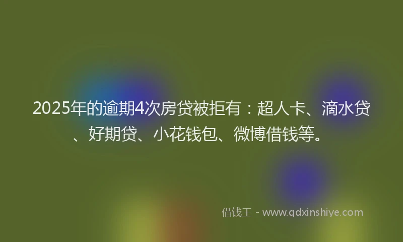 2025年的逾期4次房贷被拒有：超人卡、滴水贷、好期贷、小花钱包、微博借钱等。