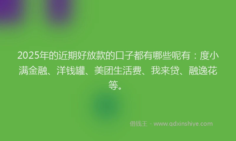 2025年的近期好放款的口子都有哪些呢有：度小满金融、洋钱罐、美团生活费、我来贷、融逸花等。