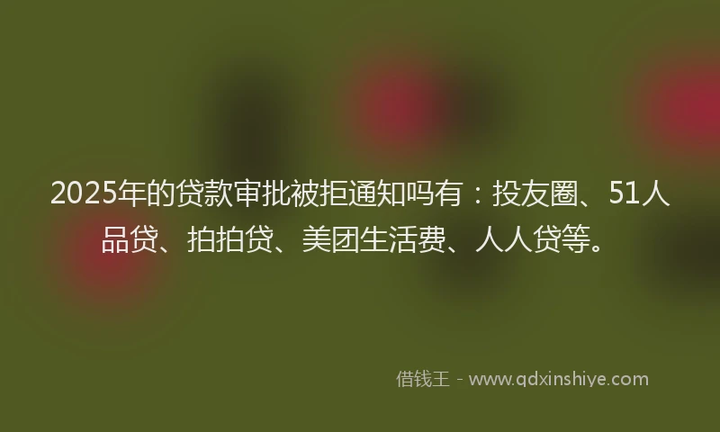 2025年的贷款审批被拒通知吗有：投友圈、51人品贷、拍拍贷、美团生活费、人人贷等。
