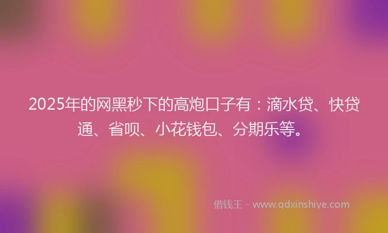 2025年的网黑秒下的高炮口子有：滴水贷、快贷通、省呗、小花钱包、分期乐等。