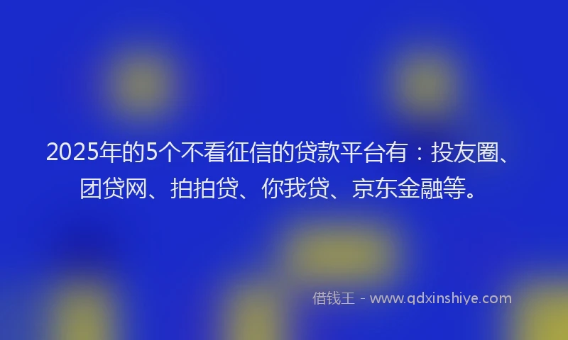 2025年的5个不看征信的贷款平台有：投友圈、团贷网、拍拍贷、你我贷、京东金融等。