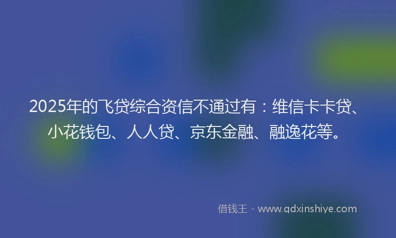 2025年的飞贷综合资信不通过有：维信卡卡贷、小花钱包、人人贷、京东金融、融逸花等。
