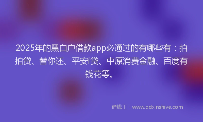 2025年的黑白户借款app必通过的有哪些有：拍拍贷、替你还、平安i贷、中原消费金融、百度有钱花等。