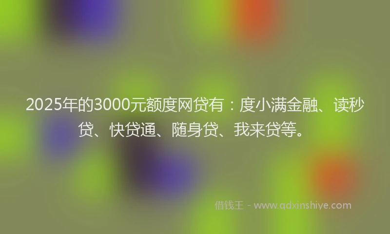 2025年的3000元额度网贷有：度小满金融、读秒贷、快贷通、随身贷、我来贷等。