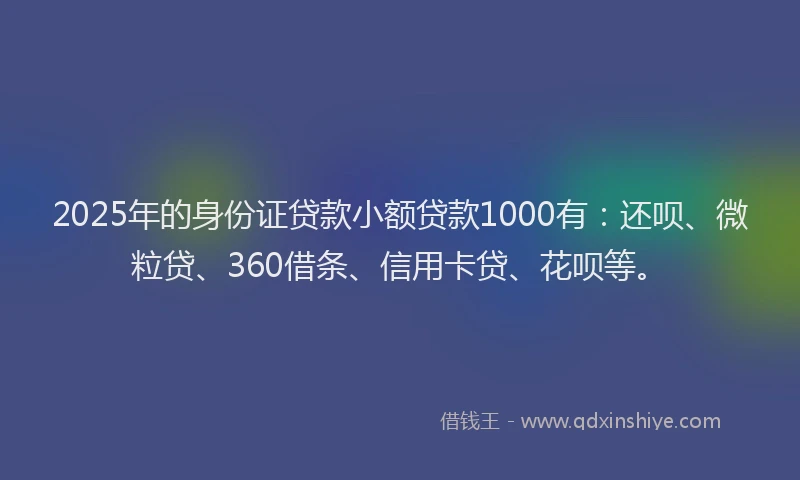 2025年的身份证贷款小额贷款1000有：还呗、微粒贷、360借条、信用卡贷、花呗等。