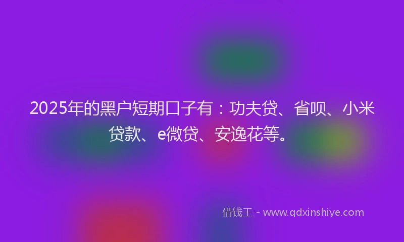 2025年的黑户短期口子有：功夫贷、省呗、小米贷款、e微贷、安逸花等。