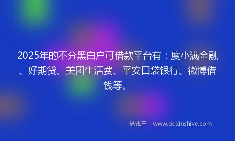 2025年的不分黑白户可借款平台有：度小满金融、好期贷、美团生活费、平安口袋银行、微博借钱等。
