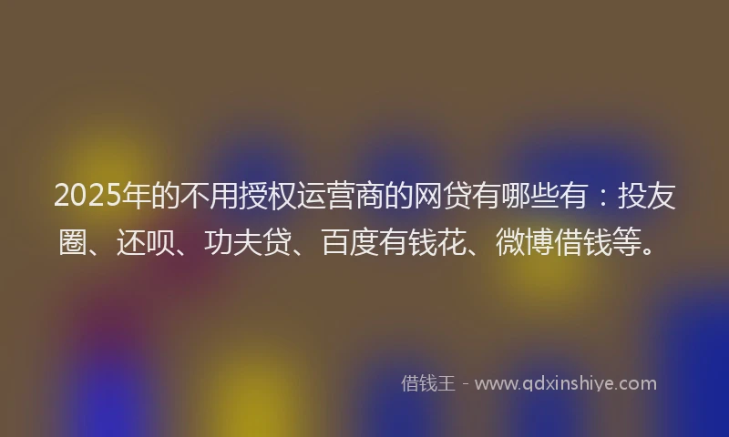 2025年的不用授权运营商的网贷有哪些有：投友圈、还呗、功夫贷、百度有钱花、微博借钱等。