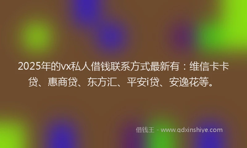2025年的vx私人借钱联系方式最新有：维信卡卡贷、惠商贷、东方汇、平安i贷、安逸花等。