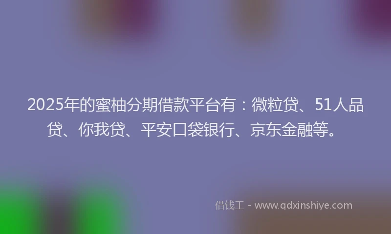2025年的蜜柚分期借款平台有：微粒贷、51人品贷、你我贷、平安口袋银行、京东金融等。