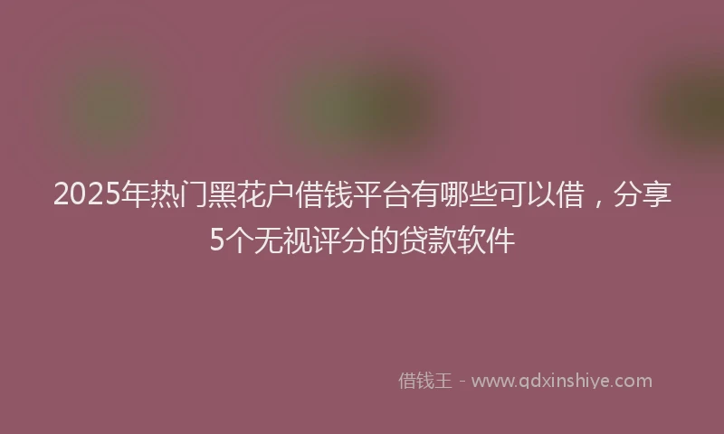 2025年热门黑花户借钱平台有哪些可以借，分享5个无视评分的贷款软件