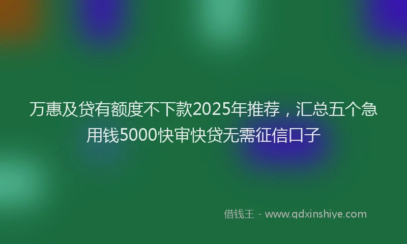 万惠及贷有额度不下款2025年推荐，汇总五个急用钱5000快审快贷无需征信口子