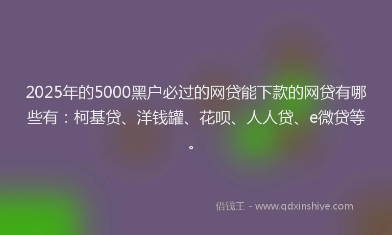 2025年的5000黑户必过的网贷能下款的网贷有哪些有：柯基贷、洋钱罐、花呗、人人贷、e微贷等。