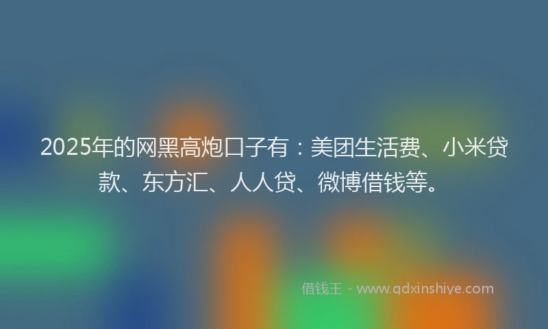 2025年的网黑高炮口子有：美团生活费、小米贷款、东方汇、人人贷、微博借钱等。