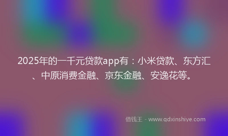 2025年的一千元贷款app有：小米贷款、东方汇、中原消费金融、京东金融、安逸花等。