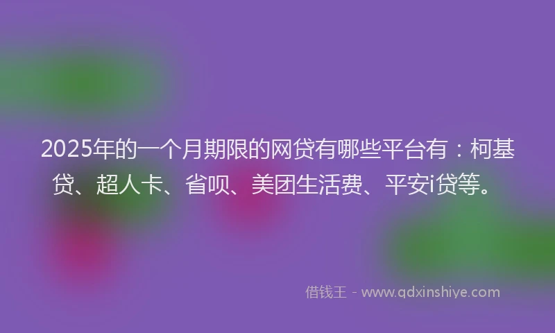 2025年的一个月期限的网贷有哪些平台有：柯基贷、超人卡、省呗、美团生活费、平安i贷等。