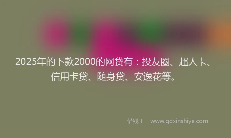 2025年的下款2000的网贷有：投友圈、超人卡、信用卡贷、随身贷、安逸花等。