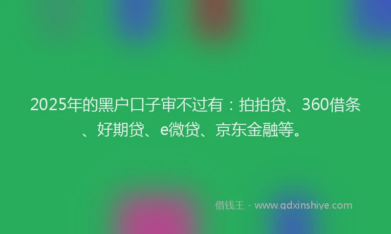 2025年的黑户口子审不过有：拍拍贷、360借条、好期贷、e微贷、京东金融等。