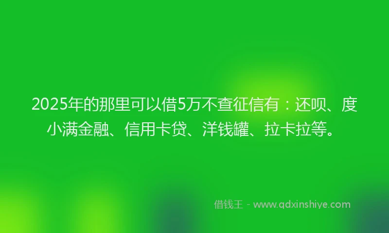 2025年的那里可以借5万不查征信有：还呗、度小满金融、信用卡贷、洋钱罐、拉卡拉等。