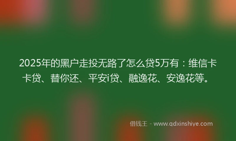 2025年的黑户走投无路了怎么贷5万有：维信卡卡贷、替你还、平安i贷、融逸花、安逸花等。