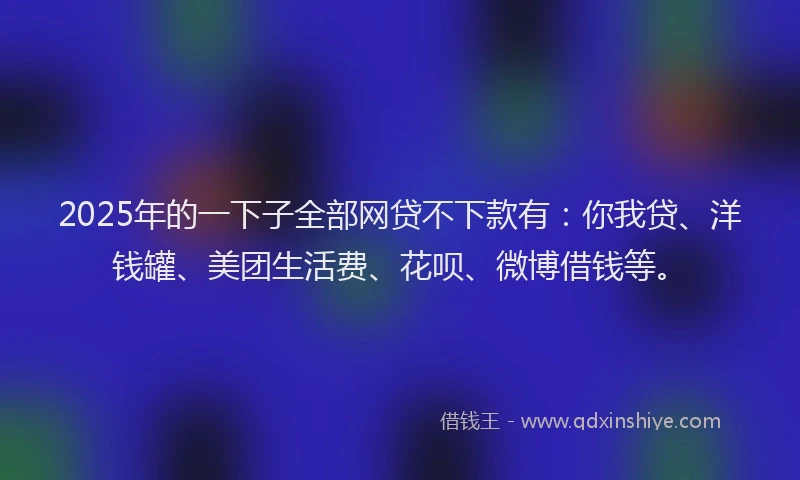 2025年的一下子全部网贷不下款有：你我贷、洋钱罐、美团生活费、花呗、微博借钱等。