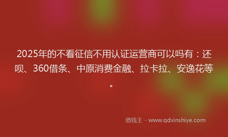 2025年的不看征信不用认证运营商可以吗有：还呗、360借条、中原消费金融、拉卡拉、安逸花等。