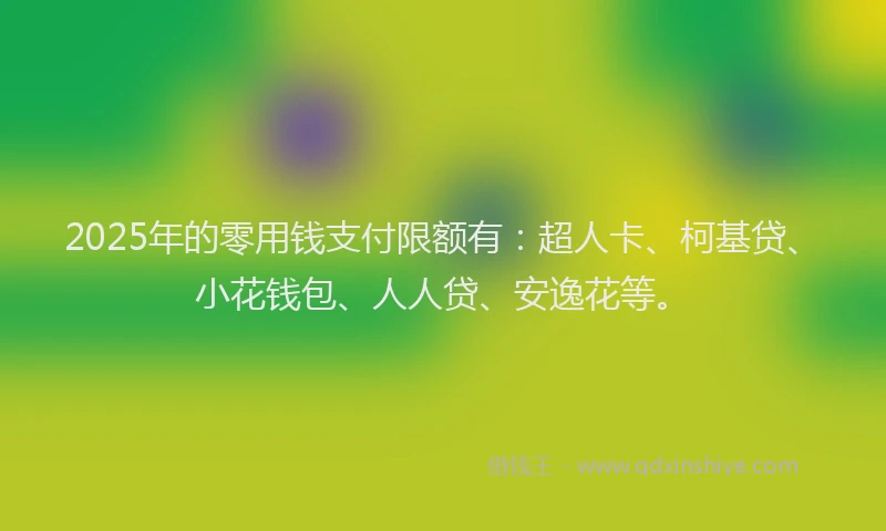 2025年的零用钱支付限额有：超人卡、柯基贷、小花钱包、人人贷、安逸花等。